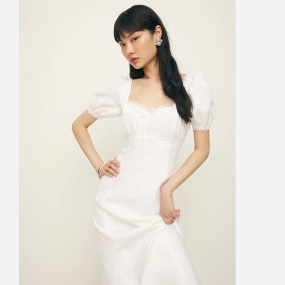 Reformation Cherise Linen Midi Long Dress NWT White Size 6 - Picture 5 of 13